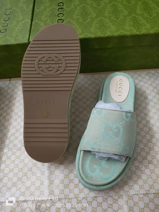 Gucci Screener Mint Green GG Monogram Jacquard Slippers 2