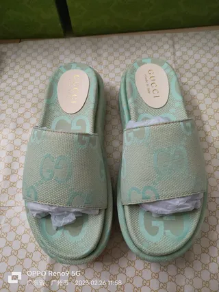Gucci Screener Mint Green GG Monogram Jacquard Slippers 3