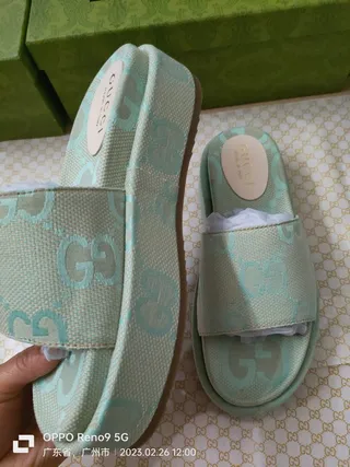 Gucci Screener Mint Green GG Monogram Jacquard Slippers 4
