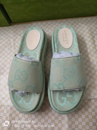 Gucci Screener Mint Green GG Monogram Jacquard Slippers 5