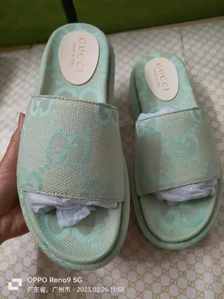 Gucci Screener Mint Green GG Monogram Jacquard Slippers 6