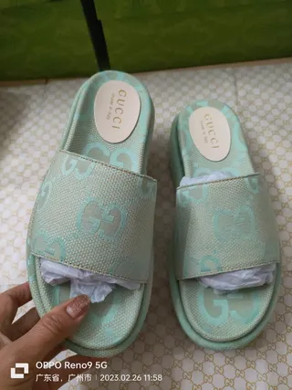 Gucci Screener Mint Green GG Monogram Jacquard Slippers 7