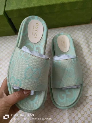 Gucci Screener Mint Green GG Monogram Jacquard Slippers 8