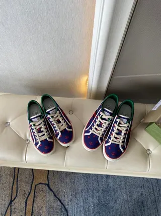 Gucci Screener Navy Blue Red Polka Dot Web Stripe Lifestyle Sneakers 3
