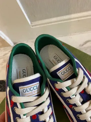Gucci Screener Navy Blue Red Polka Dot Web Stripe Lifestyle Sneakers 5