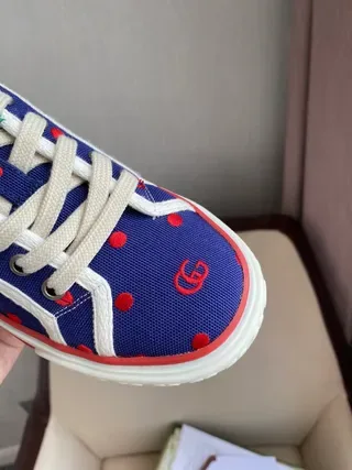 Gucci Screener Navy Blue Red Polka Dot Web Stripe Lifestyle Sneakers 6