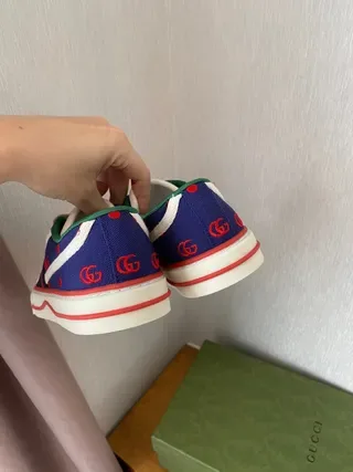 Gucci Screener Navy Blue Red Polka Dot Web Stripe Lifestyle Sneakers 8
