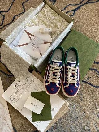Gucci Screener Navy Blue Red Polka Dot Web Stripe Lifestyle Sneakers 9