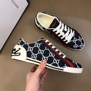 Gucci Screener Navy Blue White Red GG Monogram Lifestyle Sneakers