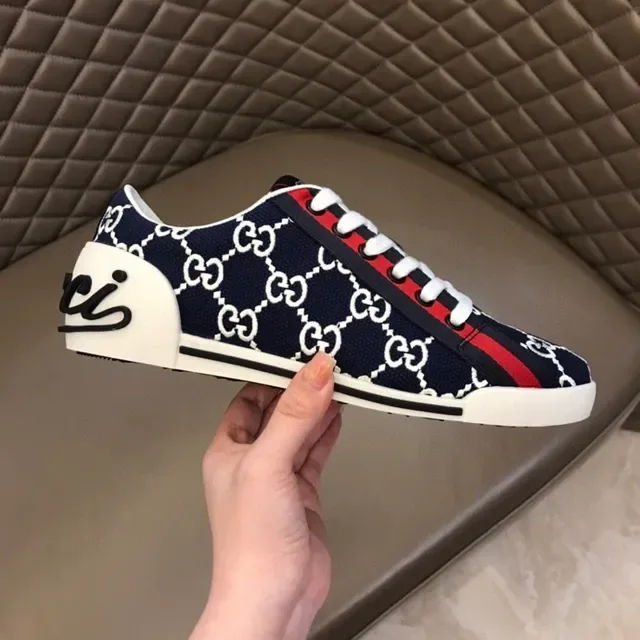 Gucci Screener Navy Blue White Red GG Monogram Lifestyle Sneakers 3