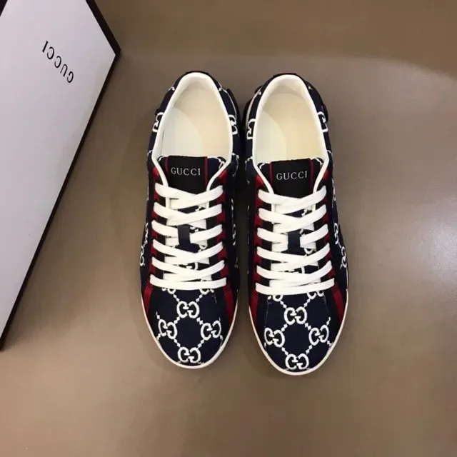 Gucci Screener Navy Blue White Red GG Monogram Lifestyle Sneakers 4
