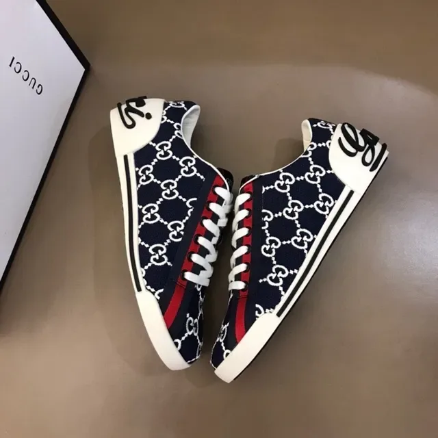 Gucci Screener Navy Blue White Red GG Monogram Lifestyle Sneakers 9