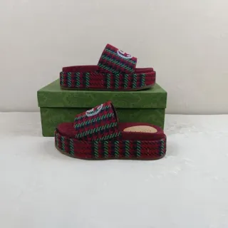 Gucci Screener Plaid Woven Platform Slippers