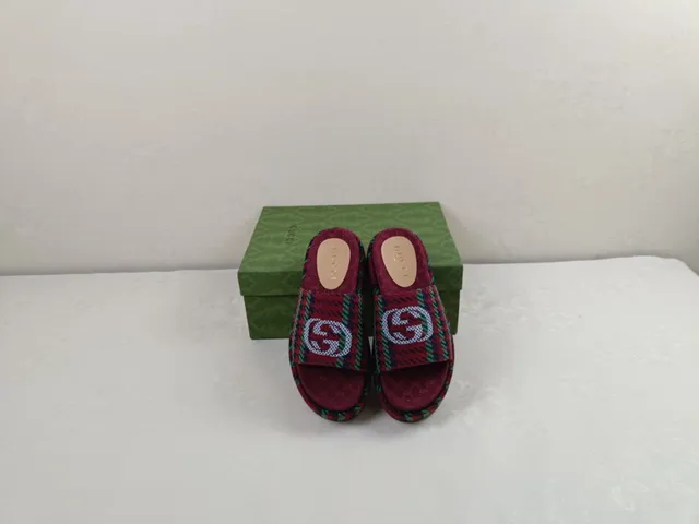 Gucci Screener Plaid Woven Platform Slippers 2