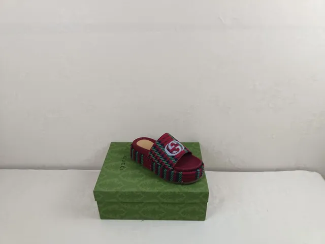 Gucci Screener Plaid Woven Platform Slippers 4