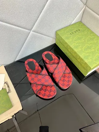 Gucci Screener Red and Navy GG Monogram Slide Slippers 3