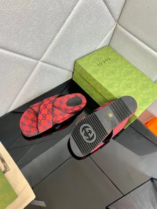 Gucci Screener Red and Navy GG Monogram Slide Slippers 4