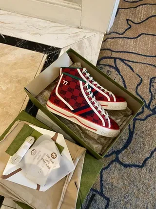 Gucci Screener Red GG Monogram High-Top Lifestyle Sneakers 3