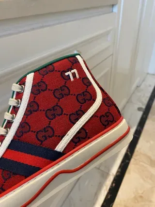 Gucci Screener Red GG Monogram High-Top Lifestyle Sneakers 4