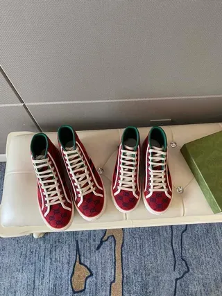 Gucci Screener Red GG Monogram High-Top Lifestyle Sneakers 6