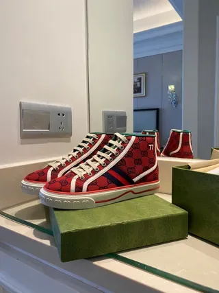 Gucci Screener Red GG Monogram High-Top Lifestyle Sneakers 9
