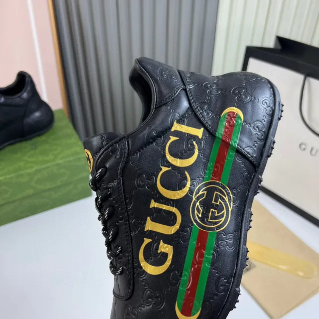Gucci Screener-Style Black Gold Green Red Web Lifestyle Sneakers 3