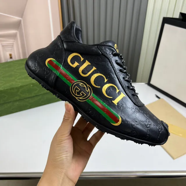 Gucci Screener-Style Black Gold Green Red Web Lifestyle Sneakers 4