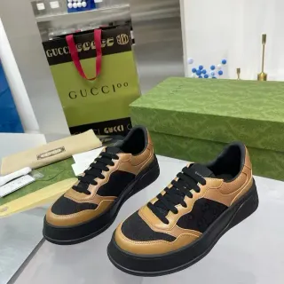 Gucci Screener Tan and Black Monogram Platform Lifestyle Sneakers