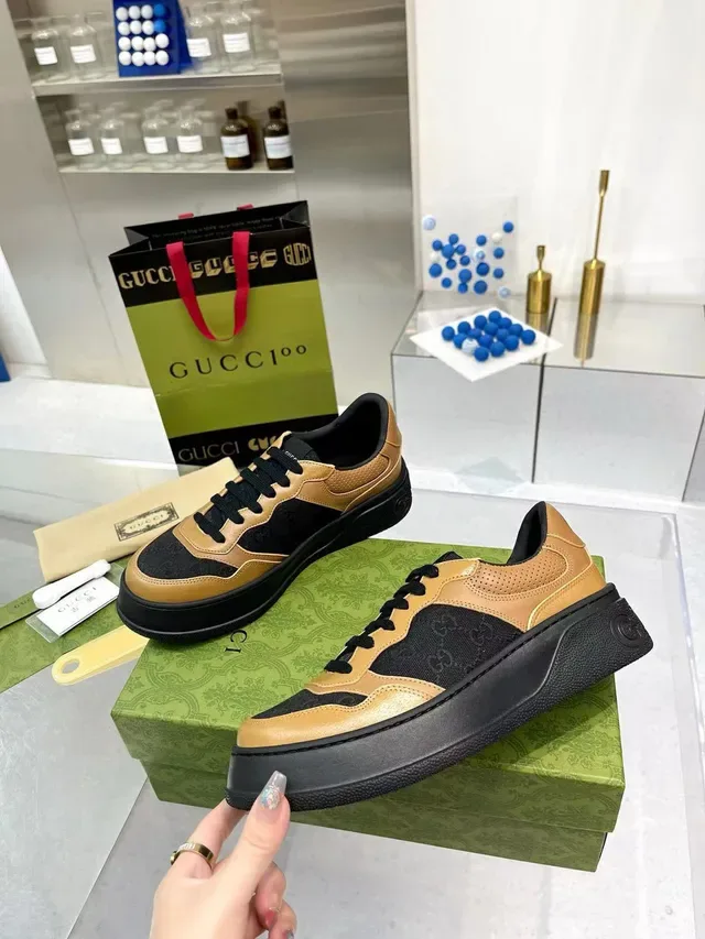 Gucci Screener Tan and Black Monogram Platform Lifestyle Sneakers 3