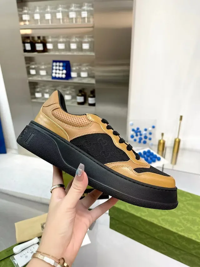 Gucci Screener Tan and Black Monogram Platform Lifestyle Sneakers 4