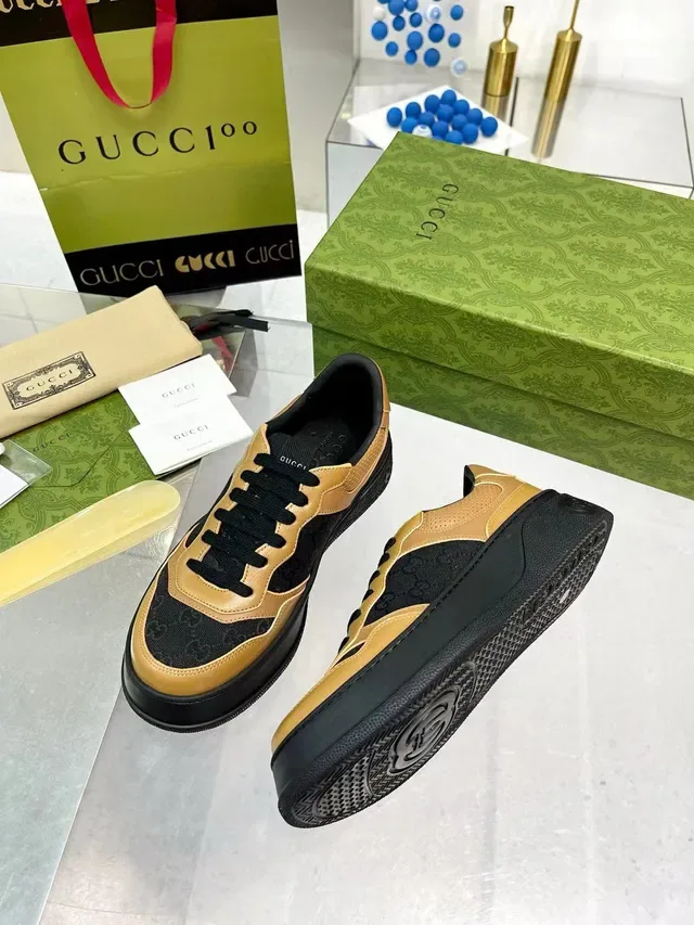 Gucci Screener Tan and Black Monogram Platform Lifestyle Sneakers 5