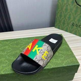 Gucci Screener Web Stripe AKE Print Slippers