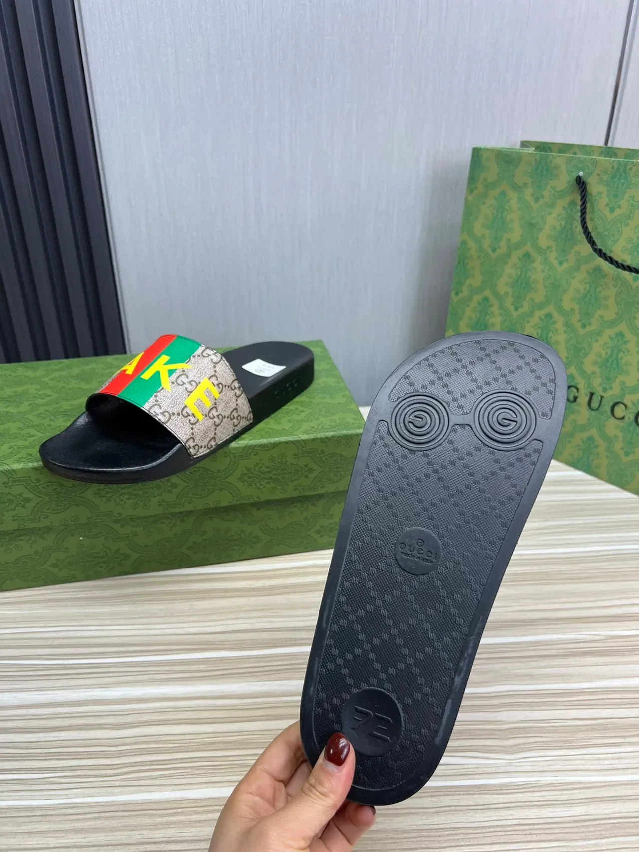 Gucci Screener Web Stripe AKE Print Slippers 2