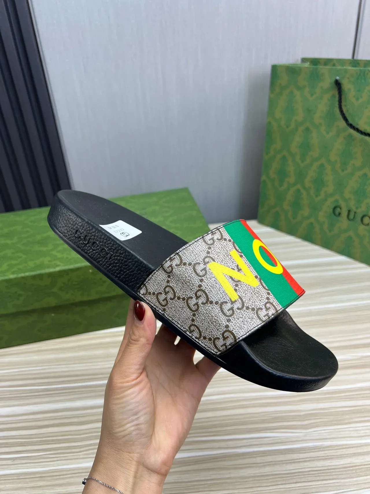 Gucci Screener Web Stripe AKE Print Slippers 4