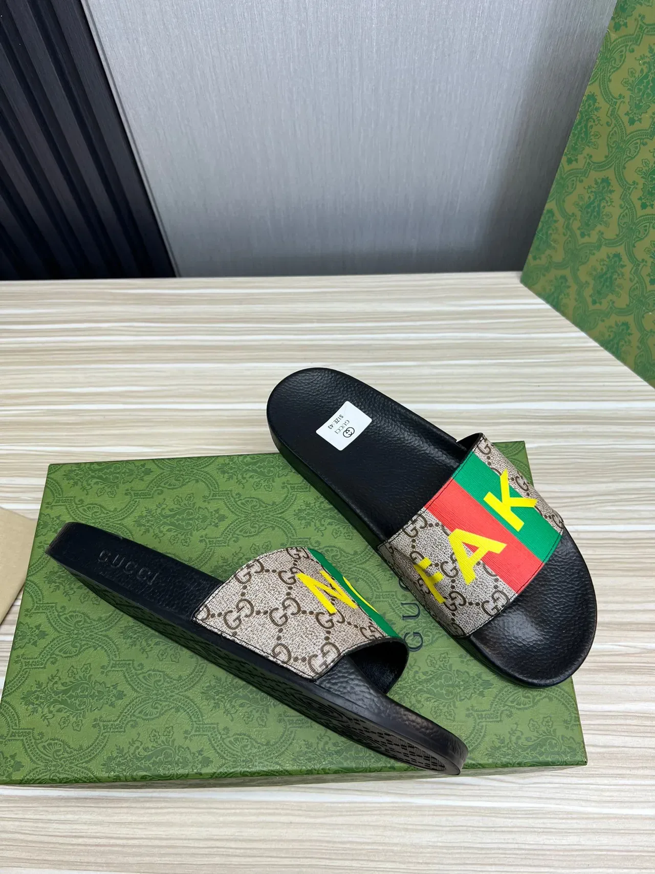 Gucci Screener Web Stripe AKE Print Slippers 5