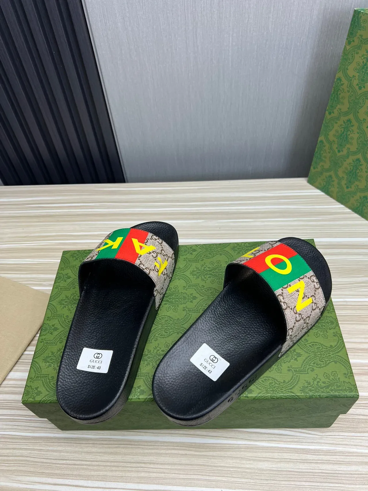 Gucci Screener Web Stripe AKE Print Slippers 6