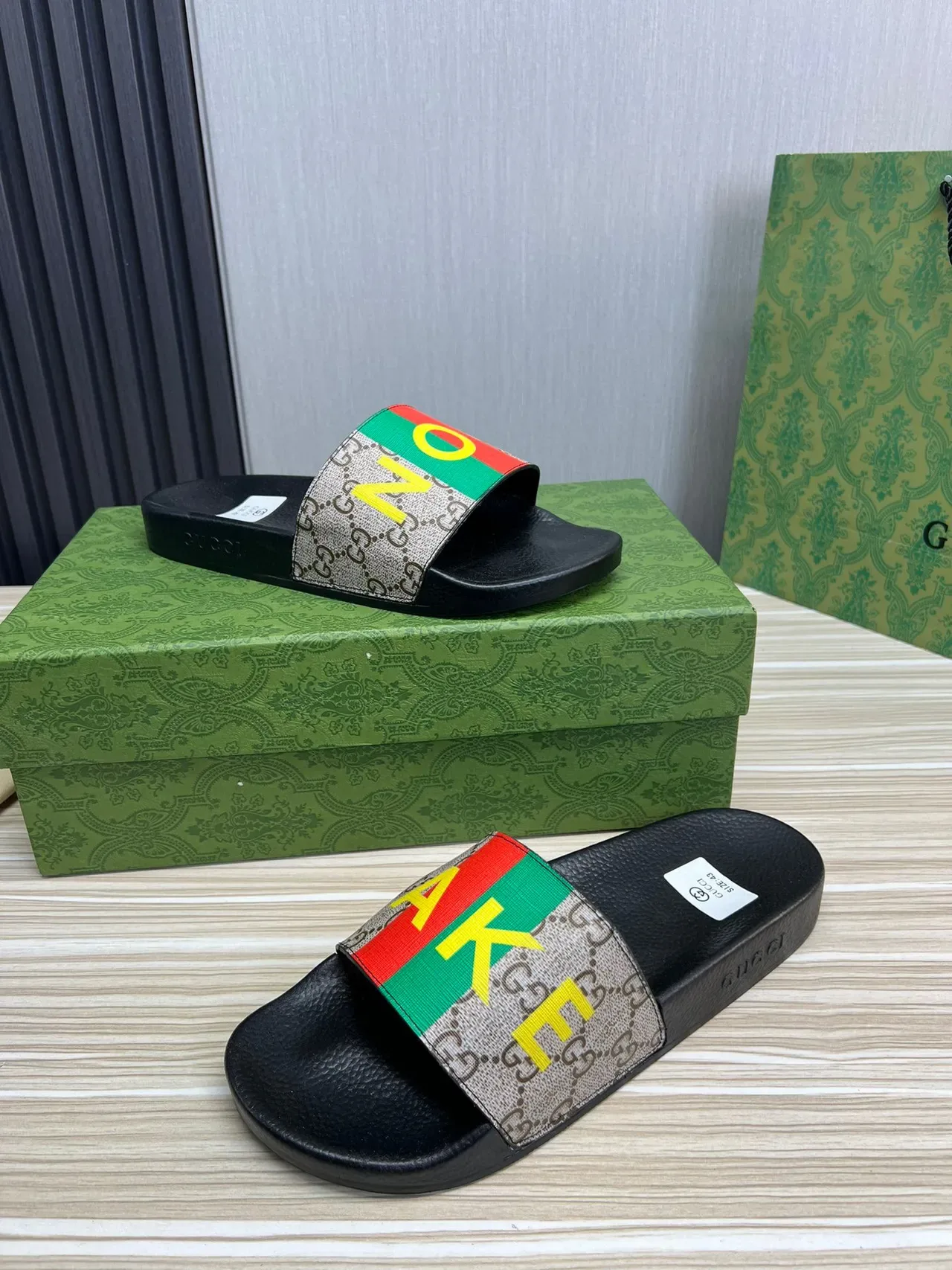 Gucci Screener Web Stripe AKE Print Slippers 7