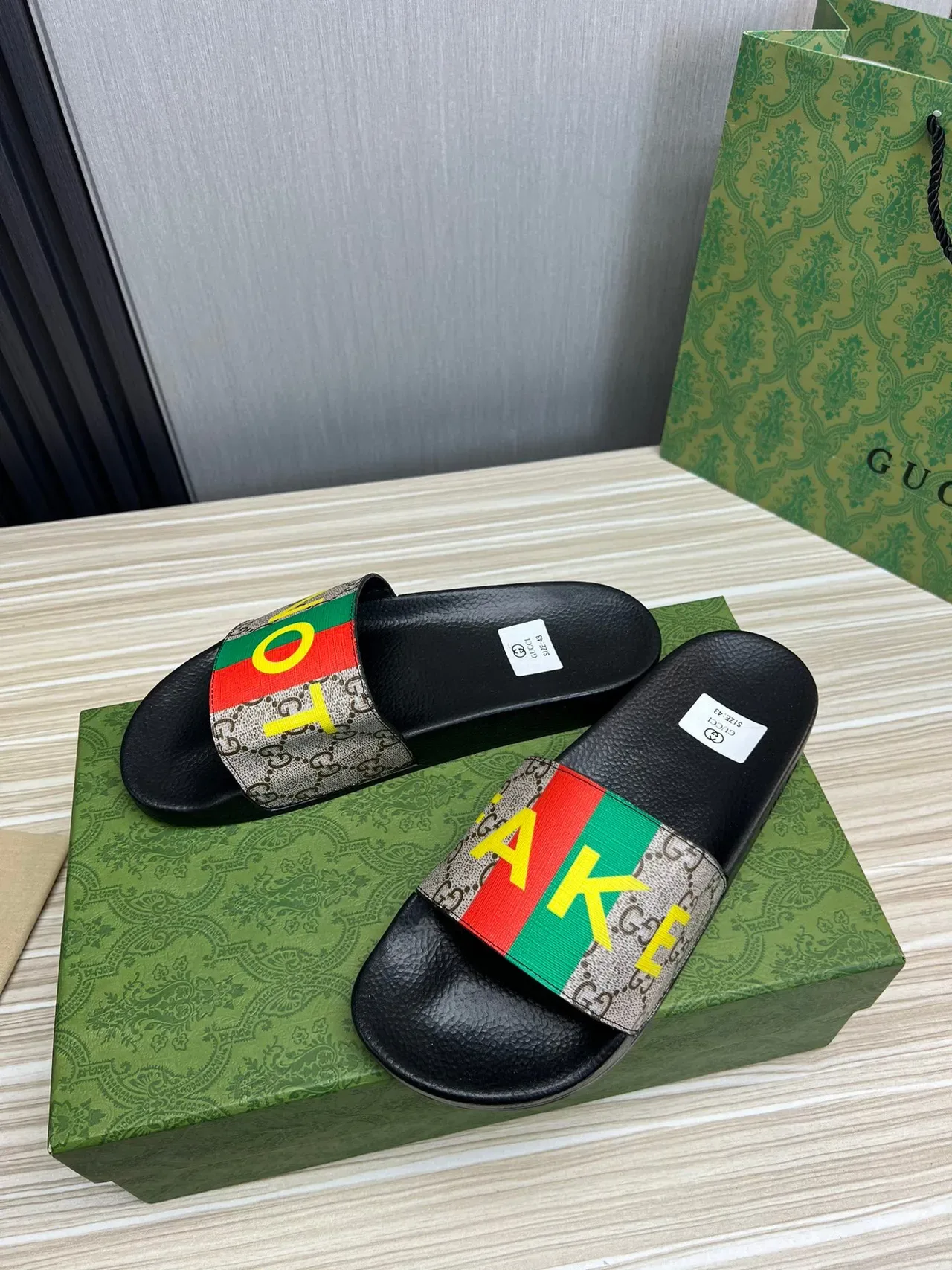Gucci Screener Web Stripe AKE Print Slippers 8