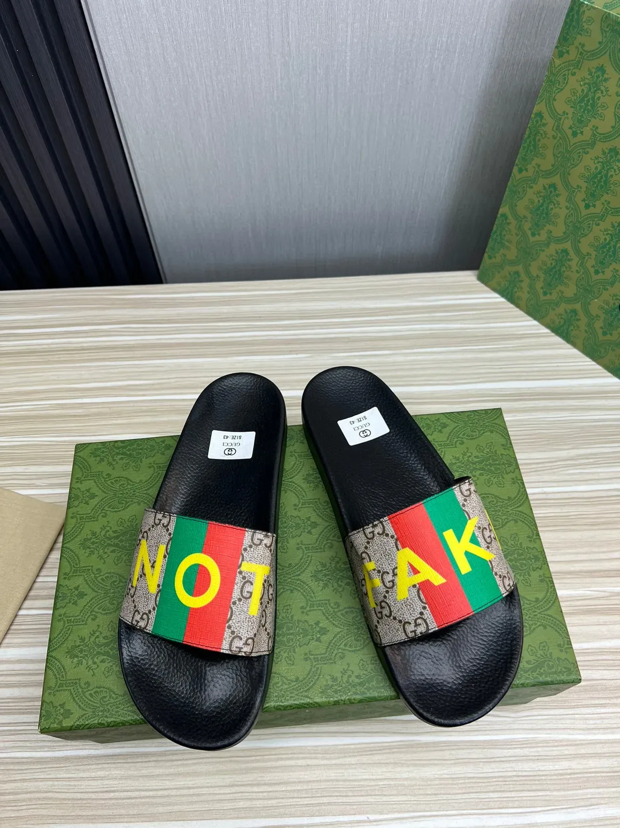 Gucci Screener Web Stripe AKE Print Slippers 9