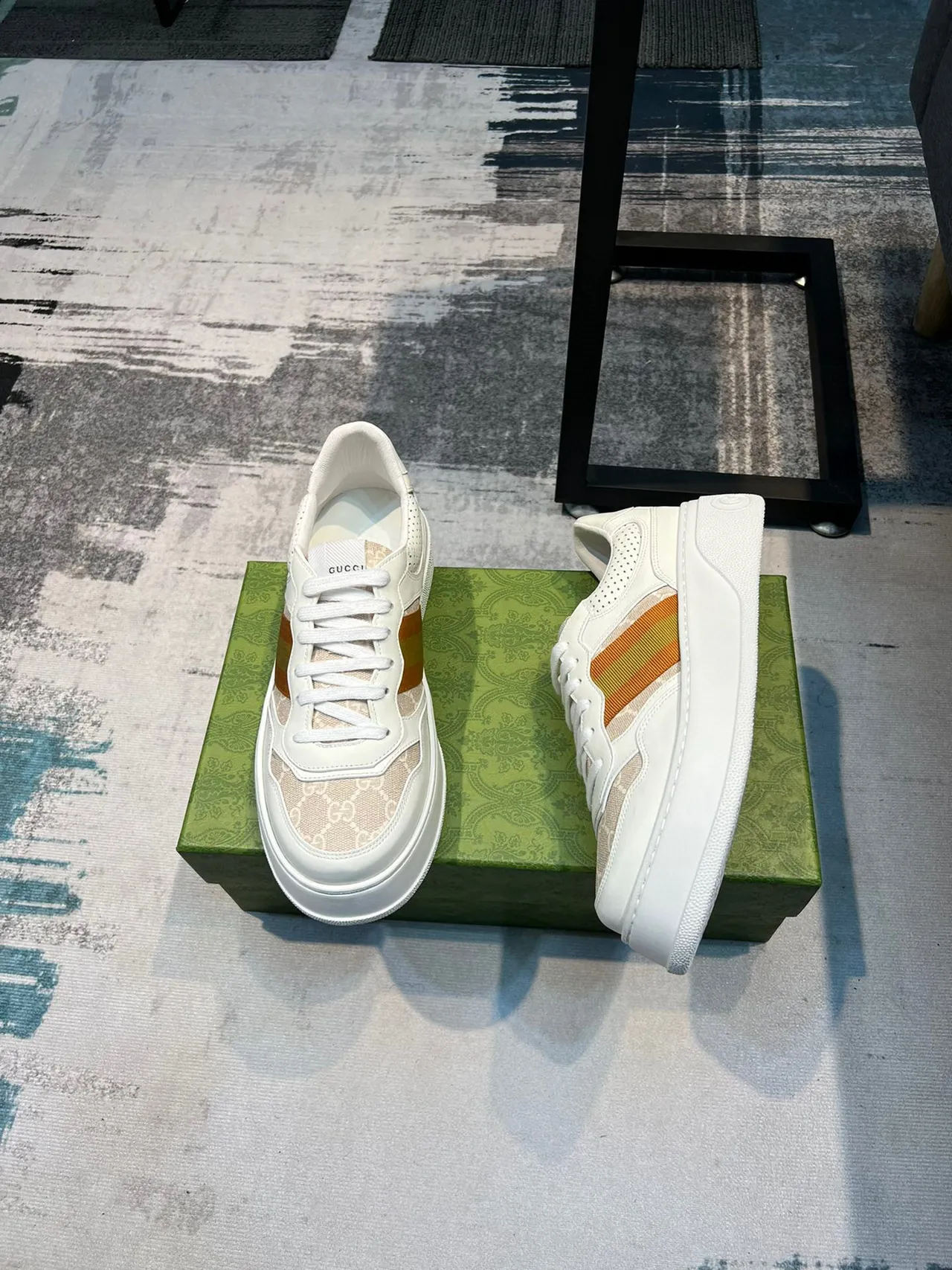 Gucci Screener White and Gradient Stripe Lifestyle Sneakers 5