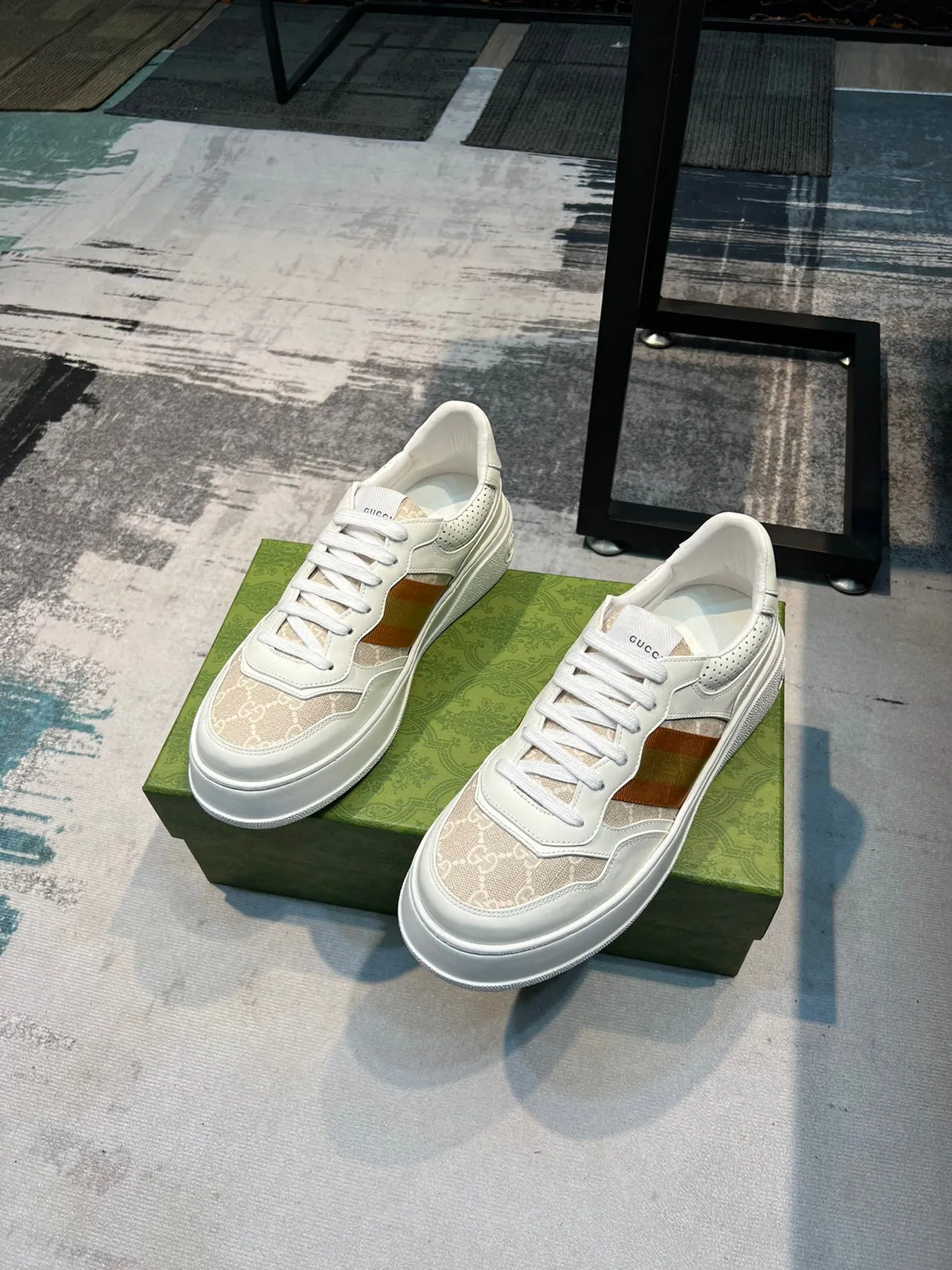 Gucci Screener White and Gradient Stripe Lifestyle Sneakers 6