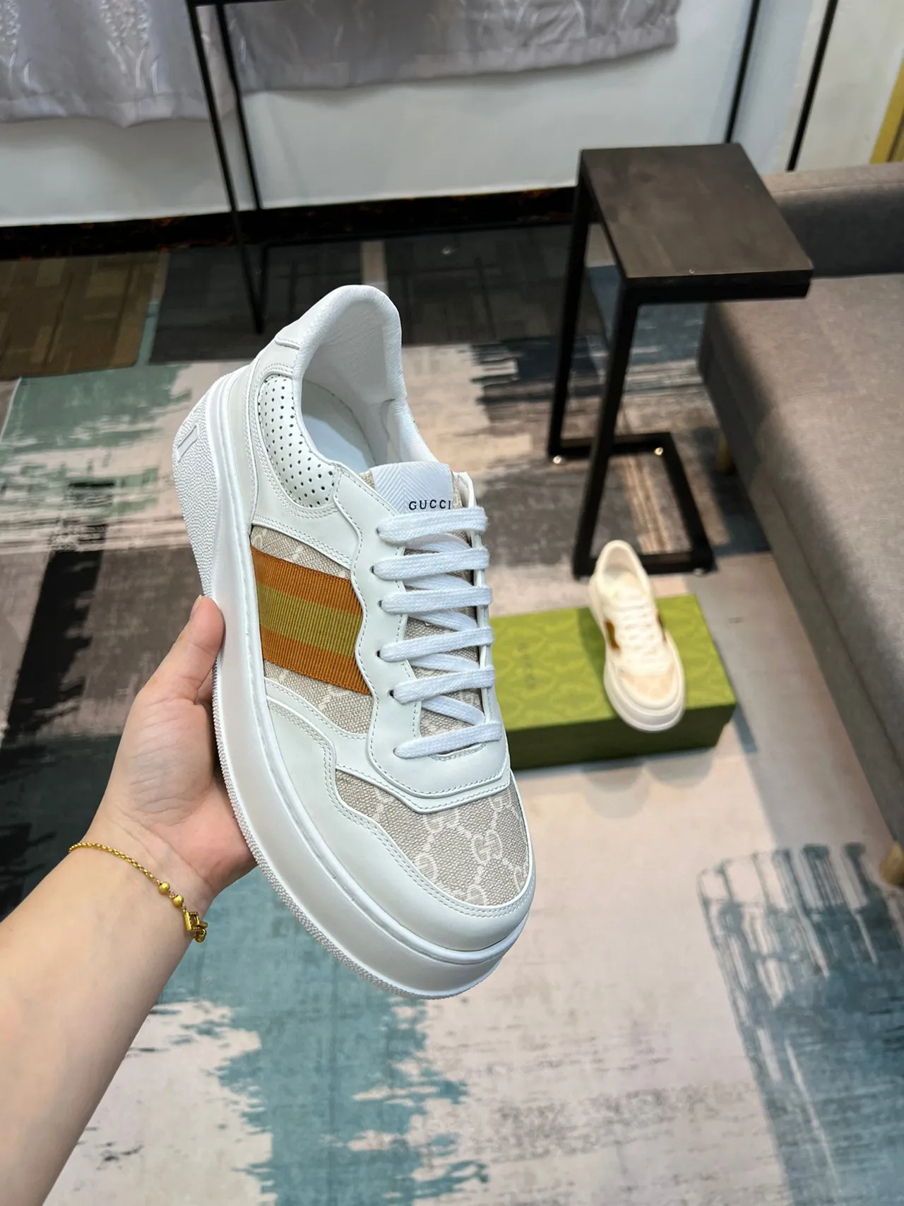 Gucci Screener White and Gradient Stripe Lifestyle Sneakers 7