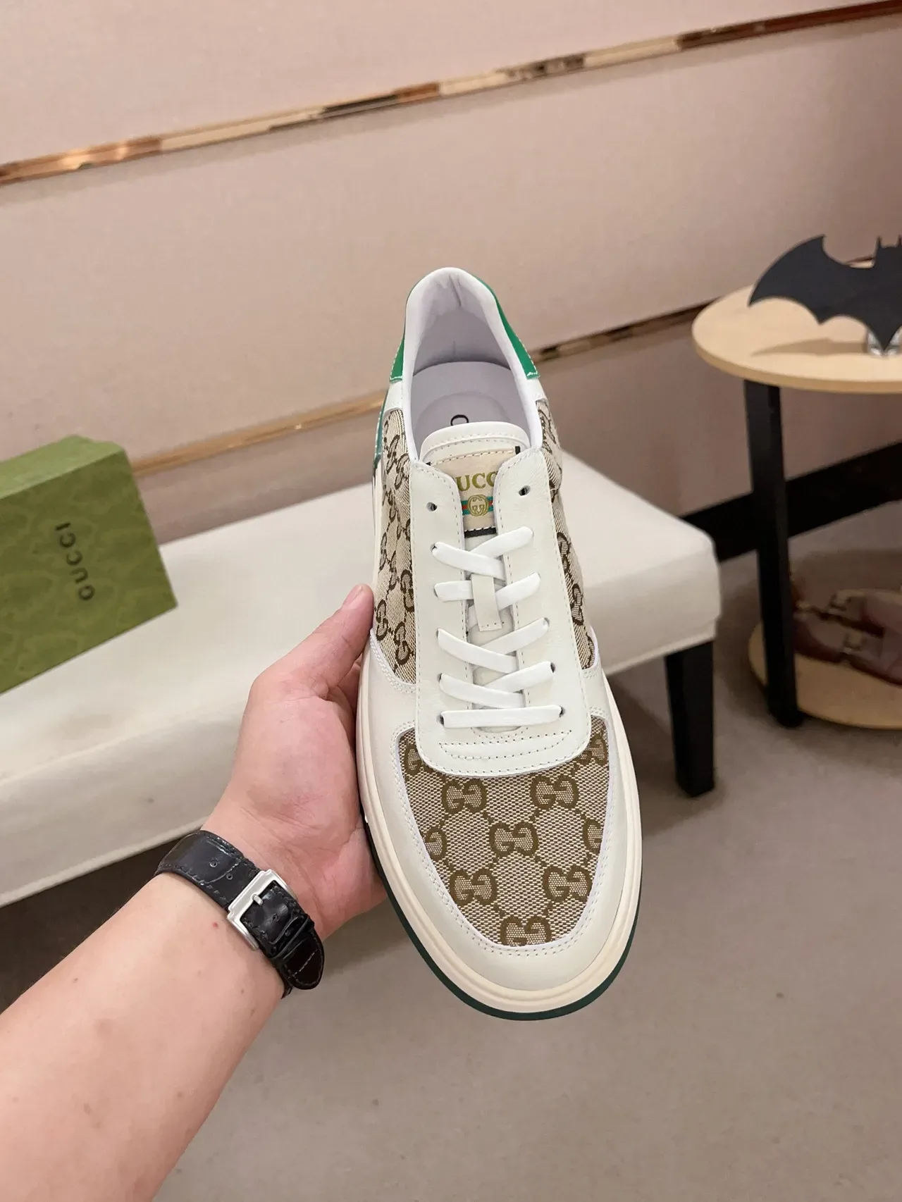 Gucci Screener White Beige Green Lifestyle Sneakers 2