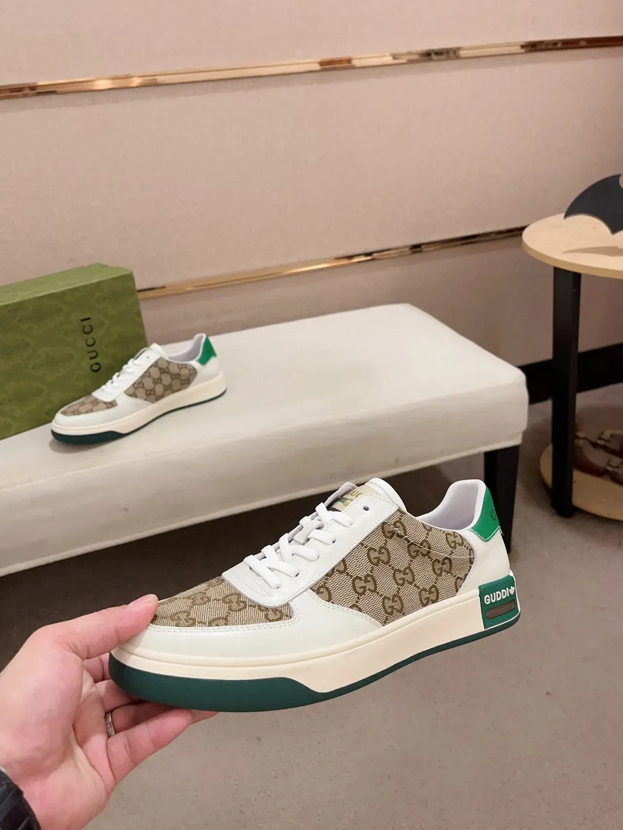 Gucci Screener White Beige Green Lifestyle Sneakers 3