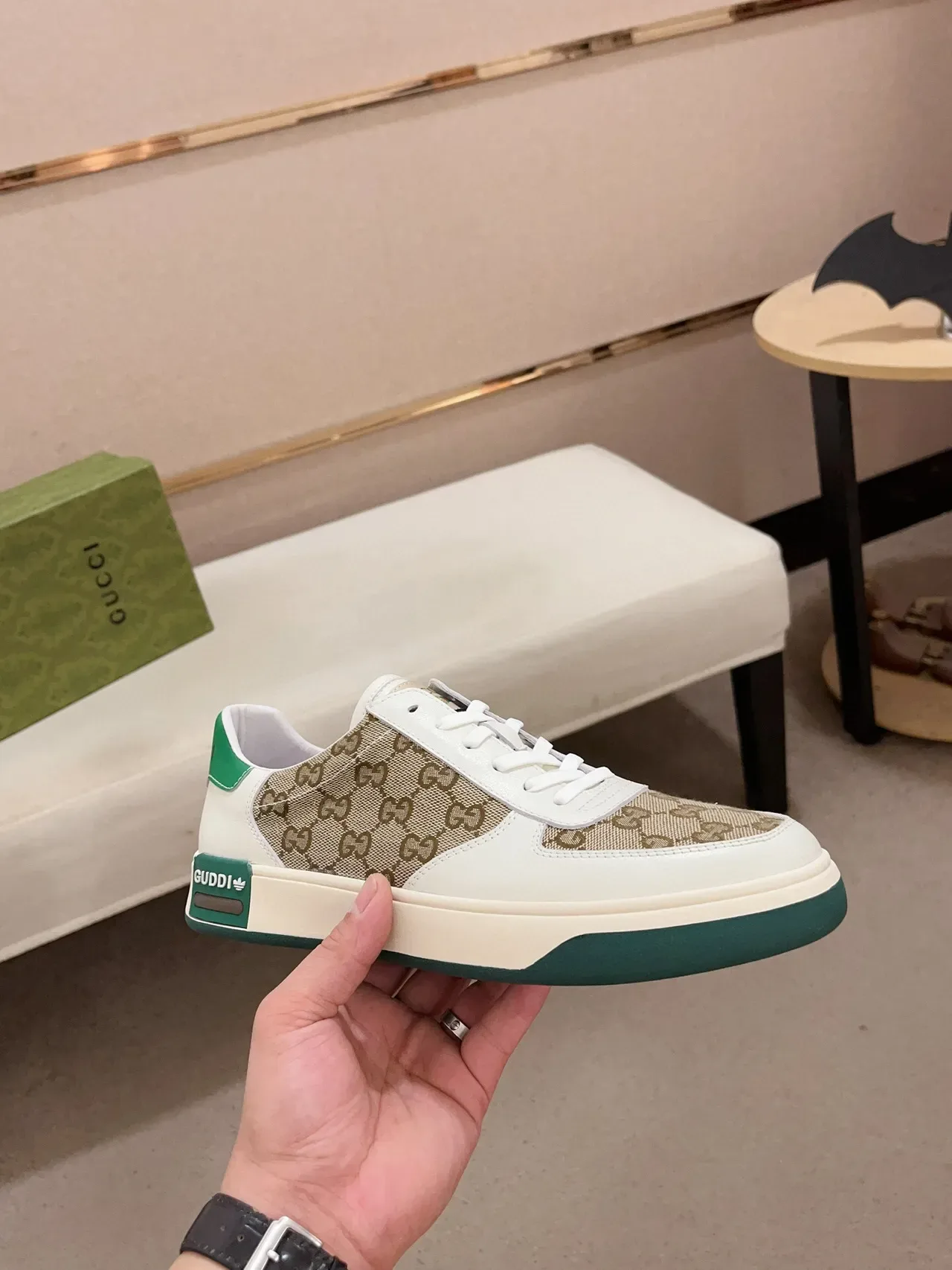 Gucci Screener White Beige Green Lifestyle Sneakers 4