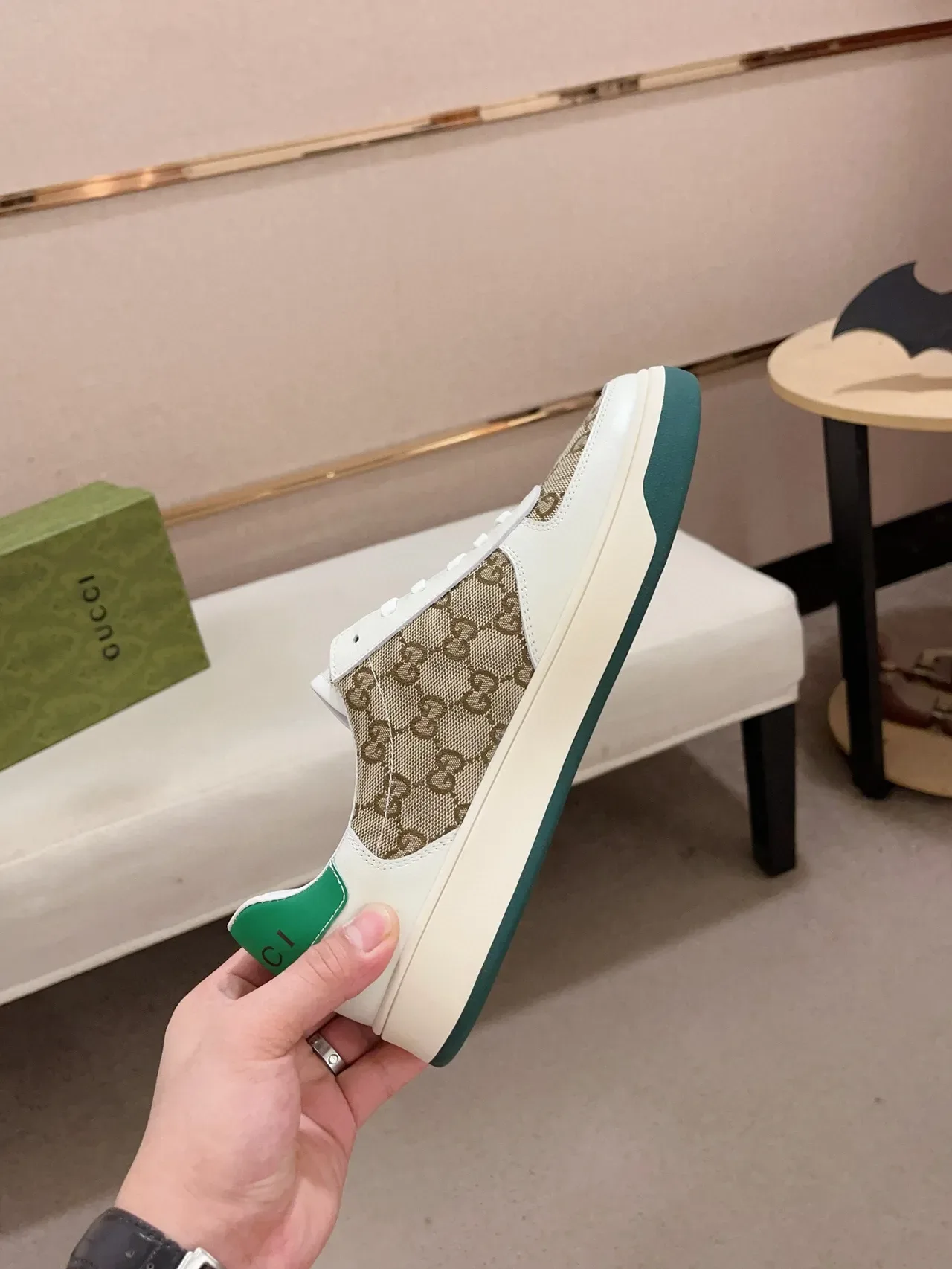 Gucci Screener White Beige Green Lifestyle Sneakers 5