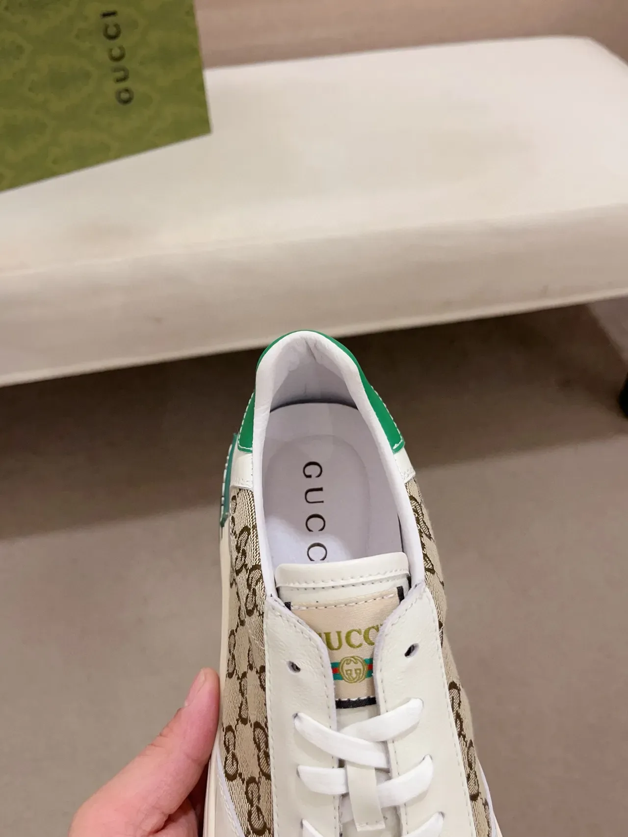 Gucci Screener White Beige Green Lifestyle Sneakers 6
