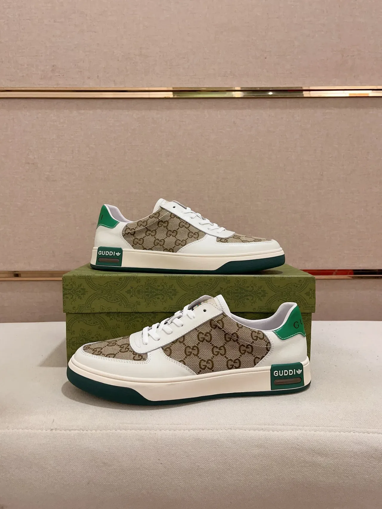 Gucci Screener White Beige Green Lifestyle Sneakers 7