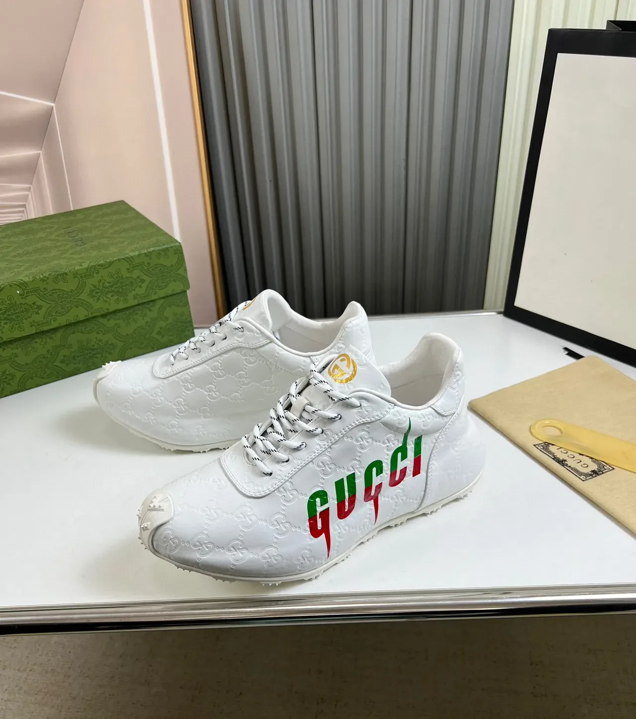 Gucci Screener White Green Red Dripping Logo Lifestyle Sneakers 8