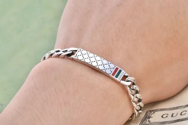 Gucci Silver Beige Curb Chain Metal Bracelet 3